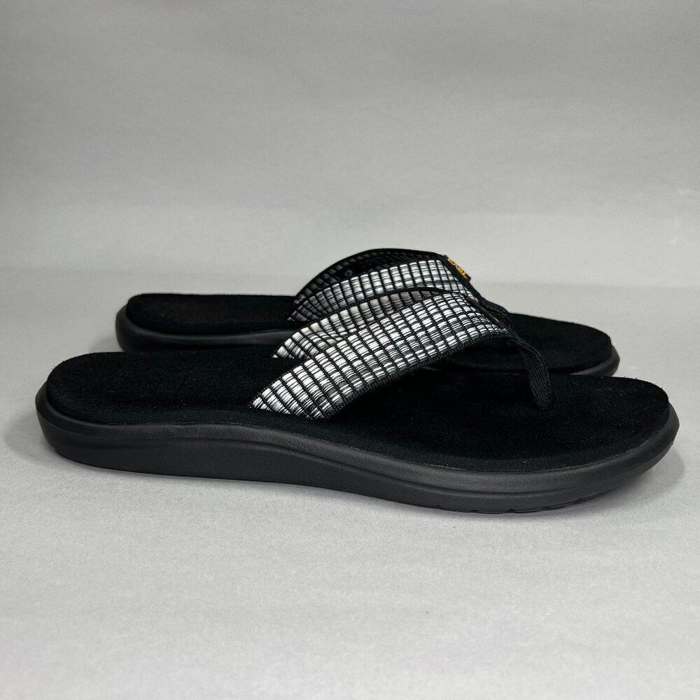 Teva Women's Black Flip-Flop Sandals with White Patterned Straps